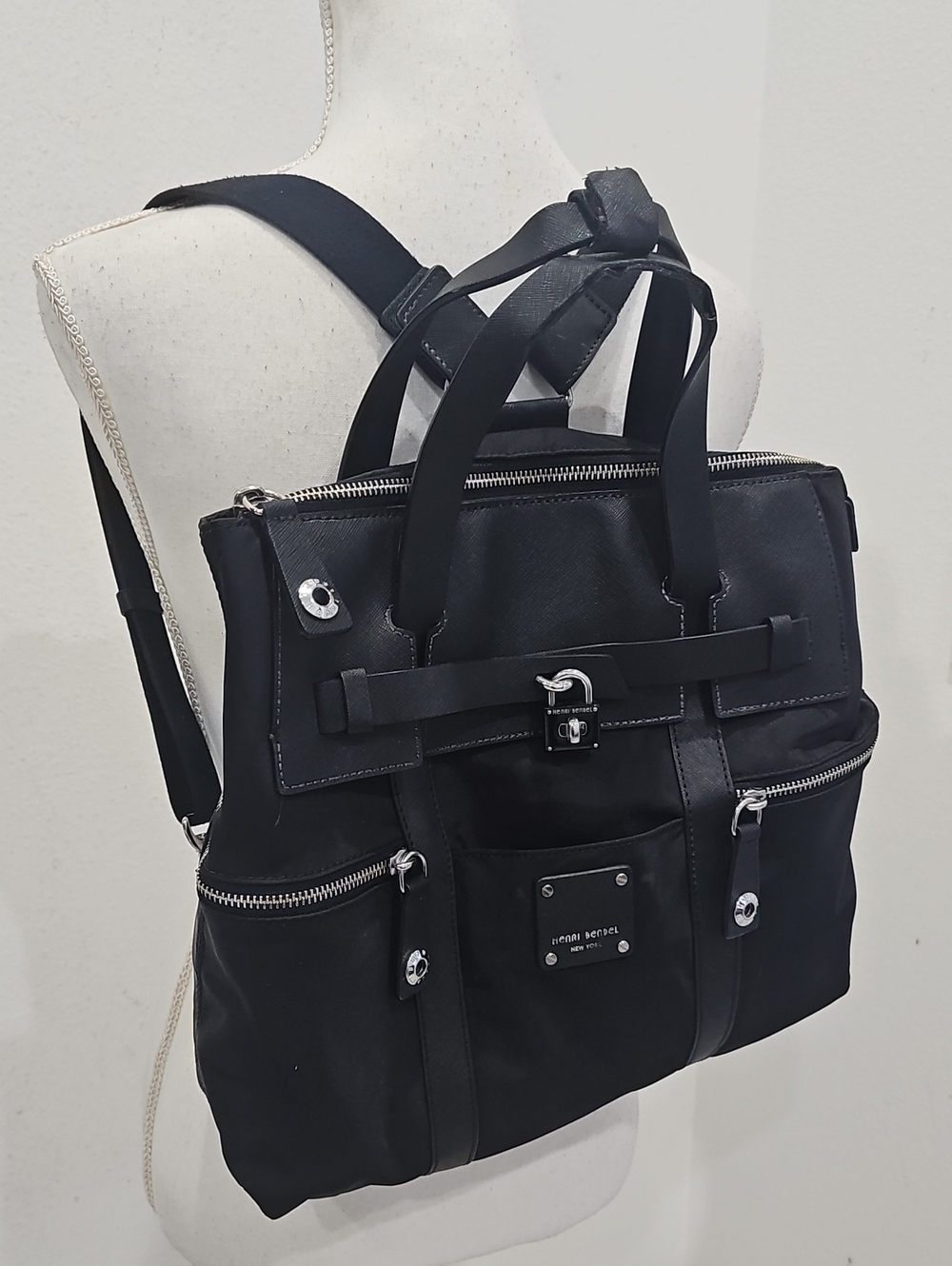 Henri Bendel Jetsetter convertible backpack featuring silver-tone hardware Black - Picture 15 of 16